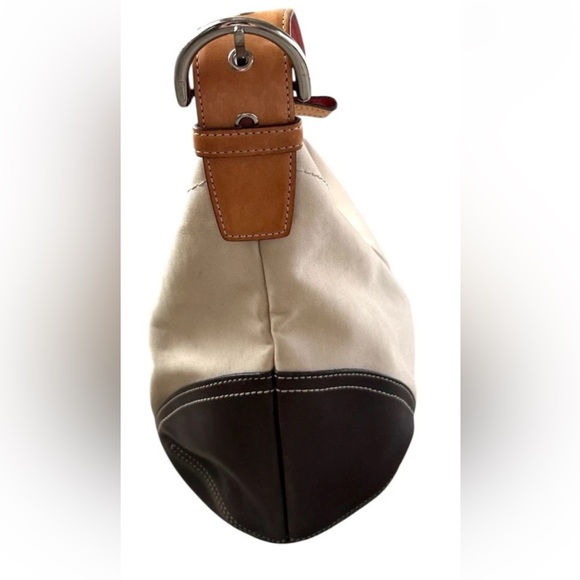 Coach SoHo Hobo Twill Leather 
Cream Brown Zip Top Bag Adjustable Strap - Picture 2 of 10